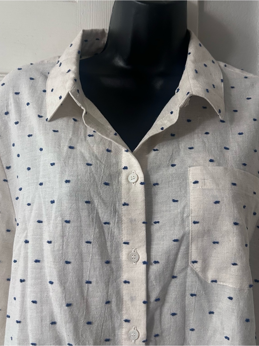 Sezane 'Tomboy' Shirt in Plumetis Ecru/Blue NWT sz 44/US 12 - Picture 3 of 12
